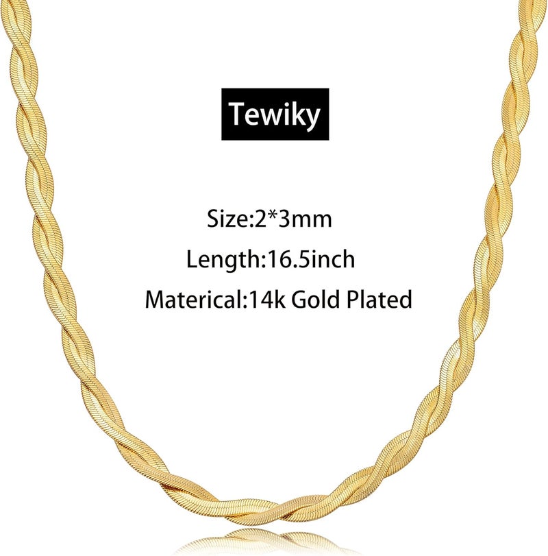 Tewiky قلائد متعددة الطبقات للنساء غير قابلة للتأكسد - سلسلة سميكة مطلية بالذهب عيار 14 قيراط على شكل سمكة/ثعبان/حبل/صندوق/رابط كوبا للنساء مقاومة للماء مجموعة قلائد عصرية رقيقة غير قابلة للتأكسد - Image 5